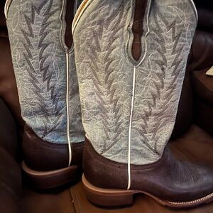 Women's Brown and Blue Heeled Boots